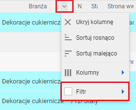 Wybór filtra z kolumny