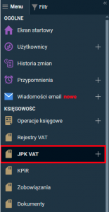 JPK VAT-w menu księgowość